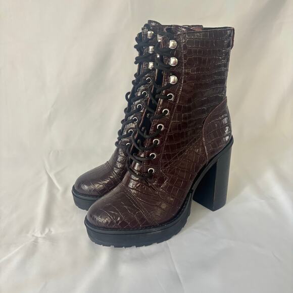 Winnie Harlow x Steve Madden LisaLove Croc Embossed Platform Lace-Up Boots 8.5 - Picture 2 of 10